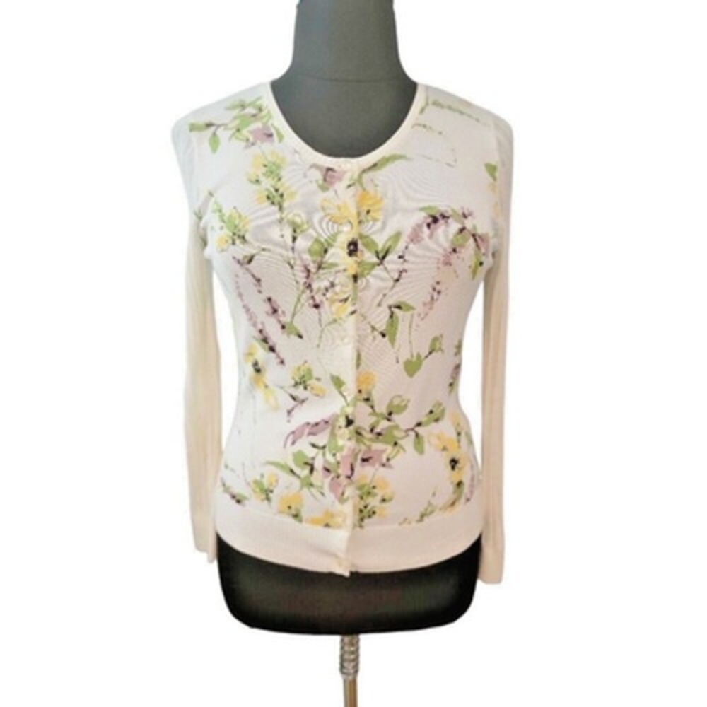 AGB‎ Floral Sweater XL Button Front Cardigan Summer Off White
